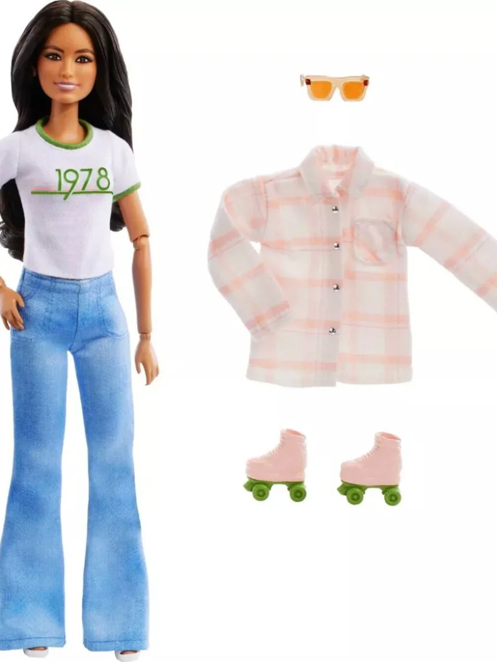 NEW Barbie Joanna Gaines Doll, Posable Brunette in Jeans & Top w/ Roller Skates